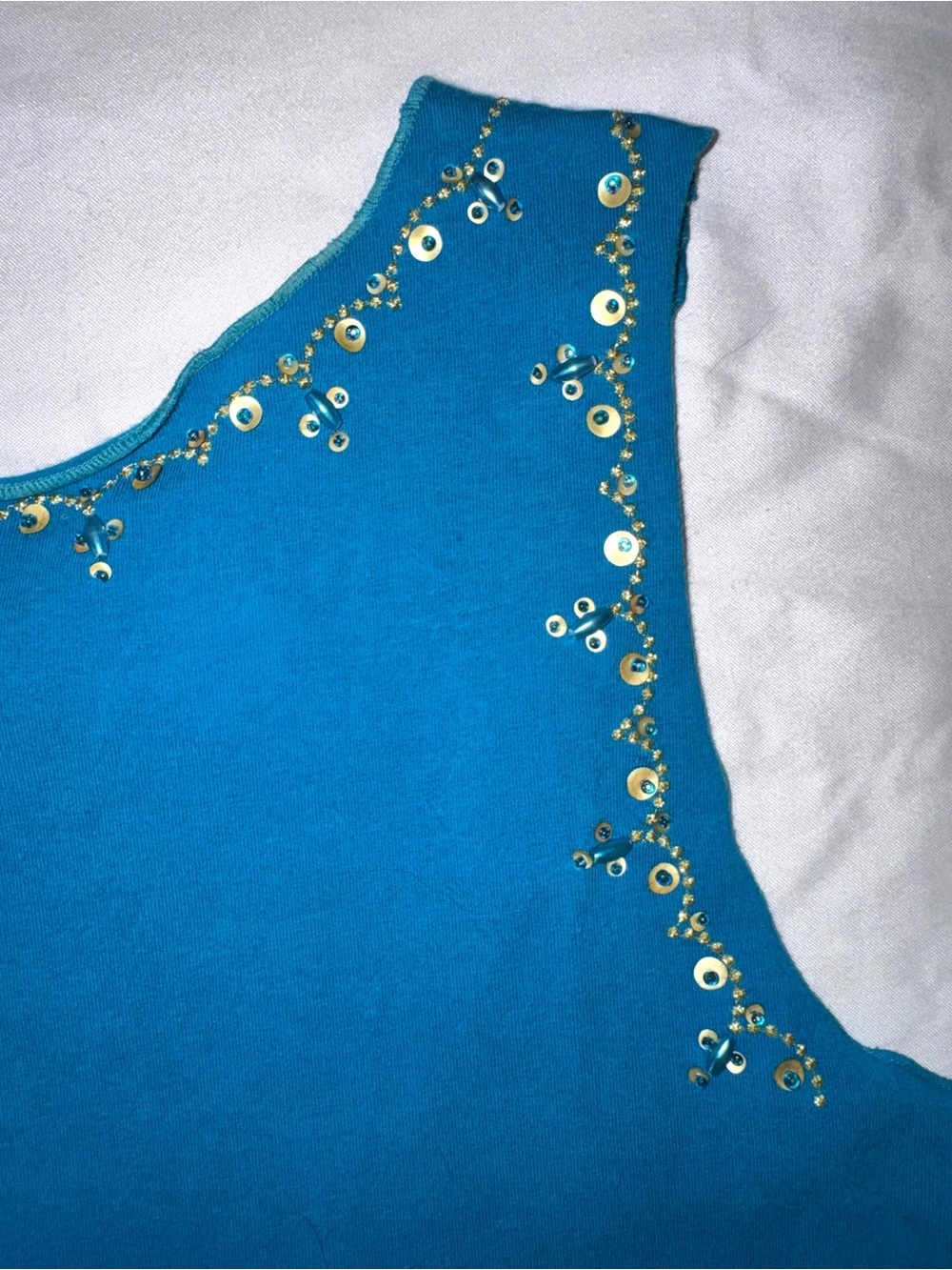 Vintage 90s Liz Claiborne Turquoise Blue Embellished Tank Top - XL - Picture 4 of 11